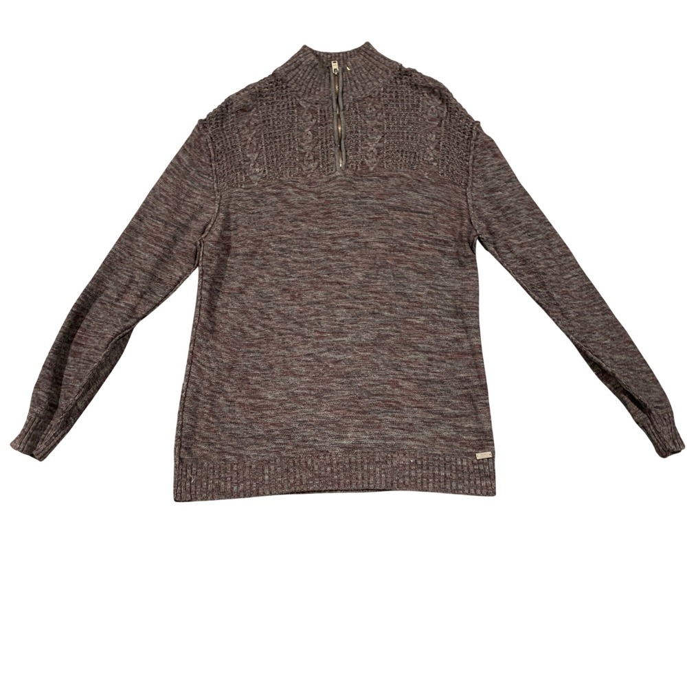JB Holt The Lincoln Mens L Sweater Pullover 1/4 Zip Marbled Burgundy Gray Cotton